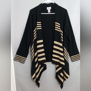 Elegant Black Cardigan with Gold Stripes Size M